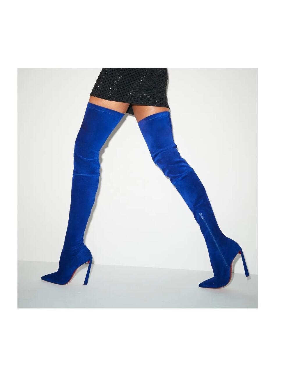 Christian Louboutin Condora Botta Alta Galactiqueen Blue Suede OTK Boots EU 37